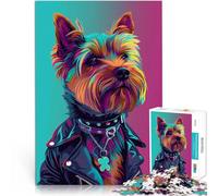 Rompecabezas para Adultos de 1000 Piezas Yorkshire Terrier Punk Juguete Educativo para aliviar el estrés Lista de Deseos con Papá Noel 75x50cm