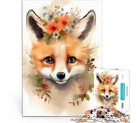 Rompecabezas para Adultos de 1000 Piezas Zorrito Floral Juguetes adictivos Que desafían la Inteligencia Cerebral Apto para Parejas 38x26cm