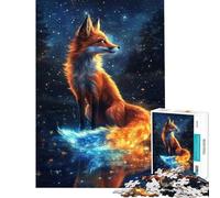 Rompecabezas para Adultos de 1000 Piezas Zorro Azul neón y la Luna Ideal para cumpleaños Navidad decoración del hogar y Pared para Mayores de 14 años 50x75cm