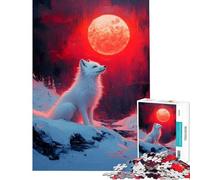 Rompecabezas para Adultos de 1000 Piezas Zorro Blanco bajo la Luna roja Un Reto para completar Juguete Divertido para Toda la Familia Decoración de Pared para Mayores de 14 años Juego de Rompecabezas