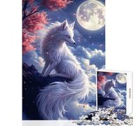 Rompecabezas para Adultos de 1000 Piezas Zorro Blanco bajo la luz de la Luna Juguete Educativo Gran Regalo y Juego Educativo Adecuado para decoración de Escritorio tamaño 50x75cm