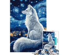 Rompecabezas para Adultos de 1000 Piezas Zorro Blanco bajo un Cielo Estrellado Ayuda a ejercitar el Cerebro Regalos para Mujeres Juegos Familiares Apto para Mayores de 14 años 38x52cm