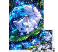 Rompecabezas para Adultos de 1000 Piezas Zorro Blanco con Ojos Azules Juguetes antiestrés Grandes Regalos y Juguetes Juegos educativos interacción Entre Padres e Hijos tamaño 38x26cm