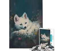 Rompecabezas para Adultos de 1000 Piezas Zorro Blanco Entre Flores Juguete Educativo de 1000 Piezas Juego Divertido y desafiante para Toda la Familia (50x75cm)