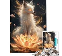 Rompecabezas para Adultos de 1000 Piezas Zorro Blanco sobre Loto Juego desafiante Juguete Educativo Decoración Perfecta Regalo Divertido (Tamaño 50x75cm)