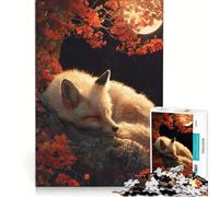Rompecabezas para Adultos de 1000 Piezas Zorro durmiendo bajo la Luna de otoño Juegos educativos decoración Cada Pieza es única 38x26cm
