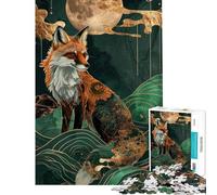 Rompecabezas para Adultos de 1000 Piezas Zorro Kitsune bajo la Luna lámina artística Kintsugi Rompecabezas práctico desafío difícil Toda la Familia (tamaño 50x75cm)
