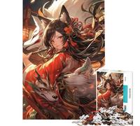 Rompecabezas para Adultos de 1000 Piezas Zorro Kitsune Geisha Japón Rompecabezas para Adultos Juguetes para armar Vacaciones en casa Ideal para Pasar el Tiempo Gran Regalo para los Amantes de los