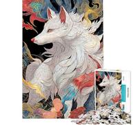 Rompecabezas para Adultos de 1000 Piezas Zorro Kitsune japonés Blanco desafío de Inteligencia Cerebral Juguetes adictivos Juego práctico difícil Regalo de cumpleaños (tamaño 38x52cm)