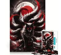 Rompecabezas para Adultos de 1000 Piezas,Zorro Kitsune Negro y Rojo,Arte de Corte Fino,diversión para Resolver Problemas,Juego para Momentos acogedores,decoración navideña para la Pared 38x26cm