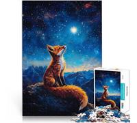 Rompecabezas para Adultos de 1000 Piezas Zorro Mirando Las Estrellas Juguetes educativos con Piezas de Formas aleatorias Que se entrelazan Completamente 38x26cm