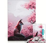Rompecabezas para Adultos de 1000 Piezas Zorro Rojo bajo cerezos en Flor Juguetes para armar interacción Entre Padres e Hijos cumpleaños y Navidad 38x52cm