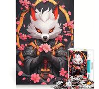 Rompecabezas para Adultos de 1000 Piezas Zorro samurái con Flores de Cerezo, Juegos Familiares, decoración de Pared, con Piezas de Formas aleatorias Que encajan Perfectamente 38x52cm