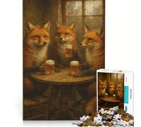 Rompecabezas para Adultos de 1000 Piezas Zorros Bebiendo Cerveza en una Mesa Juguete de Bricolaje Carrera de Velocidad Manual con Piezas de Formas aleatorias Que encajan Perfectamente 50x75cm