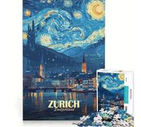 Rompecabezas para Adultos de 1000 Piezas Zúrich Suiza Estilo La Noche Estrellada Juegos Divertidos para Toda la Familia con Piezas de Formas aleatorias Que encajan Perfectamente 38x52cm