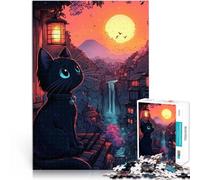 Rompecabezas para Adultos de 2000 Piezas Atardecer de Gato Negro en Japón Acertijo para con Piezas de Formas aleatorias Que se entrelazan Completamente 70x100cm
