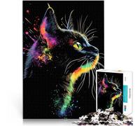 Rompecabezas para Adultos de 2000 Piezas Gato Negro con Salpicaduras de arcoíris Juego desafiante Regalo de cumpleaños, Regalos 70x100cm