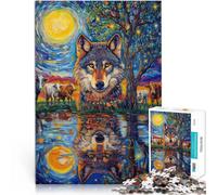 Rompecabezas para Adultos de 2000 Piezas Lobo a la luz de la Luna Juguete Educativo de Aprendizaje Regalo de Obra de Arte 70x100cm
