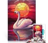 Rompecabezas para Adultos de 2000 Piezas Vidriera del Atardecer con cisnes Juego de Preguntas Toda la Familia. 70x100cm