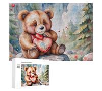 Rompecabezas para adultos de 300 piezas de oso de peluche con corazón para adultos, juego difícil desafío para es ideal como regalo, 300 piezas