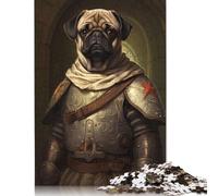 Rompecabezas para Adultos de 500 Piezas de Perro Pug Vestido de Vikingo. Rompecabezas de Madera para Adultos. Diversión en casa, Regalo de cumpleaños, Regalo de Viaje (52 x 38 cm).