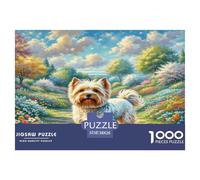 Rompecabezas para Adultos de American Staffordshire Terrier: Perro Corriendo en un Prado Colorido, Juego Educativo de descompresión y decoración de Pared, 38 x 26 cm (1000 Piezas)