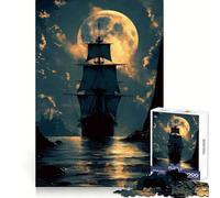 Rompecabezas para Adultos de Barco Pirata con Luna Llena, 1000 Piezas, Juguete para ejercitar la Mente, Ideal para Relajarse y armar una Imagen, Regalo artístico (50x75cm)