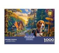 Rompecabezas para Adultos de Beagle de 1000 Piezas, Beagle Junto a una Valla, Fondo de casa floreciente, Juego Familiar, Beagle Junto a una Valla, Fondo de casa floreciente