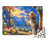 Rompecabezas para Adultos de Beagle de 1000 Piezas, Papel Reciclado, Beagle Junto a una casa Decorada, Escena floreciente, Juego difícil, Divertido y desafiante, Juego Familiar, 70x50cm/1000 Piezas