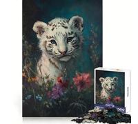 Rompecabezas para Adultos de Cachorro de Tigre Blanco Entre Flores, 1000 Piezas, Habilidad analítica, Ocio Relajado, unión Ajustada, Regalo de Invierno (38x26cm)