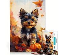 Rompecabezas para Adultos de Cachorro Yorkshire Terrier Entre Hojas de otoño,1000 Piezas,para desarrollar la Memoria,Ajuste Estable,sin Piezas Que se muevan,Compacto,Ideal para Jugar en Familia