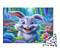 Rompecabezas para Adultos de Conejo 1000 Piezas | Rompecabezas Imposible Difícil Desafiante Conejito Blanco Sonriente Entre Flores Juego Educativo de Descompresión 70x50cm/1000pzs