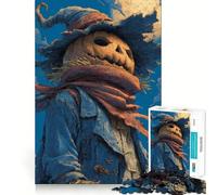 Rompecabezas para adultos de espantapájaros con cabeza de calabaza y luna, 1000 piezas, rompecabezas para ejercitar la mente, relajación mental, patrón de ensamblaje, artículo de Santa Claus (38x26cm)