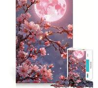 Rompecabezas para Adultos de Flores de Cerezo Rosas y Luna, 1000 Piezas, Rompecabezas para ejercitar la Mente, relajación Mental, patrón de ensamblaje, artículo de Deseo de Santa Claus (38x52cm)