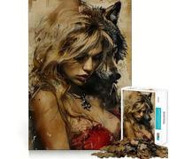 Rompecabezas para Adultos de Lobo y Mujer,1000 Piezas,Juego para estimular la Mente,diseño Ajustado sin Huecos,Regalo de cumpleaños,Juguete para ejercitar el Cerebro (50x75cm)