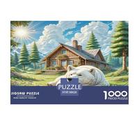 Rompecabezas para Adultos de los Grandes Pirineos: Perro en una cabaña de Madera, desafiante y Estimulante para la descompresión, 38 x 26 cm (1000 Piezas)