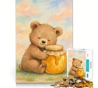 Rompecabezas para Adultos de Oso Abrazando un Tarro de Miel en Acuarela 1000 Piezas Juego Mental Regalo Troquelado de Alta precisión Actividad Relajante para Grupos en Interiores (50x75cm)