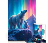 Rompecabezas para Adultos de Osos Polares bajo la Aurora Boreal, 1000 Piezas, Juguete para ejercitar la Mente, Ideal para Relajarse y armar una Imagen, Regalo artístico (38x26cm)
