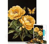 Rompecabezas para Adultos de peonías Amarillas y Mariposas,1000 Piezas,Juego de Memoria Mental,Corte de Alta precisión,Manualidades,Tiempo de Tranquilidad,Ejercicio Mental en casa (50x75cm)