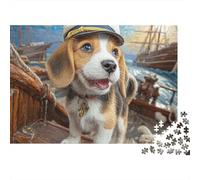Rompecabezas para Adultos de Perro Bonito 1000 Piezas | Educativo Descompresión Beagle con Sombrero de Capitán en Barco Decoración de Pared y Gran Regalo 38x26cm/1000pcs