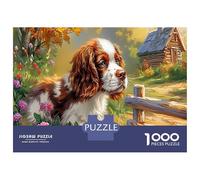 Rompecabezas para Adultos de Springer Spaniel de 1000 Piezas, para Brittany Spaniels, Escenario de Granja Acogedora, Juego Divertido, Actividad para el Hogar y Desafío Familiar, 70x50cm