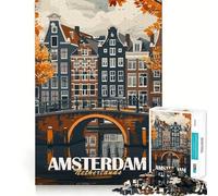 Rompecabezas para Adultos del Puente del Canal de Ámsterdam,1000 Piezas,Juego para estimular la Mente, Corte láser,Actividad Relajante para Grupos en Interiores (38x52cm)