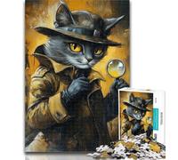 Rompecabezas para Adultos Detective Cat de 1000 Piezas para Adolescentes y Adultos, Totalmente entrelazables y con Formas aleatorias, 50x75cm