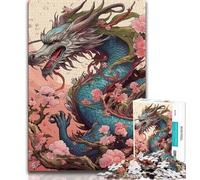 Rompecabezas para Adultos,diseño de dragón japonés y Cereza,1000 Piezas, Adolescentes,Juego Familiar para aliviar el estrés,desafío difícil,Regalo de Amigo Secreto,38x26cm