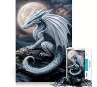 Rompecabezas para Adultos Dragón Blanco bajo la luz de la Luna 1000 Piezas Juguete Que desafía la Mente Corte preciso alineación Actividad Nocturna Divertida para Toda la Familia (50x75cm)