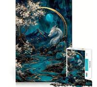 Rompecabezas para Adultos Dragón Blanco en Paisaje Turquesa de 1000 Piezas Juego Mental Regalo Ideal Troquelado de Alta precisión Actividad Relajante para Grupos en Interiores (38x52cm)