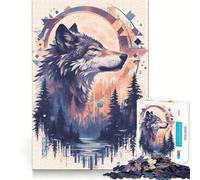 Rompecabezas para Adultos Espíritu del Bosque del Lobo,1000 Piezas,Juego para estimular la Mente, Corte láser,Actividad Relajante para Grupos en Interiores (50x75cm)