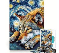 Rompecabezas para Adultos Estilo Lobo en la Noche Estrellada de 1000 Piezas Juego para estimular la Mente Diseño Ajustado sin Huecos Regalo de cumpleaños Juguete para ejercitar la Mente (38x26cm)
