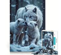 Rompecabezas para Adultos Familia de Lobos Blancos en Bosque nevado 1000 Piezas Juego de ingenio Regalo Troquelado de Alta precisión Actividad Relajante para Grupos en Interiores (38x52cm)
