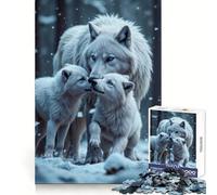 Rompecabezas para Adultos Familia de Lobos Blancos en un Bosque nevado de 1000 Piezas Desarrolla la Capacidad analítica, es Ideal para Relajarse y Disfrutar del Invierno (38x26cm)